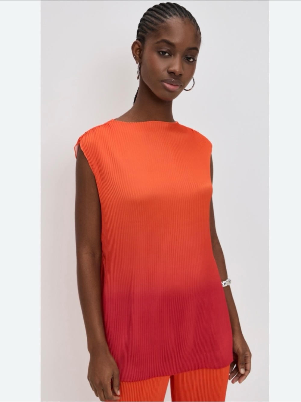 Andrea Iyamah Atti Orange to Pink Ombre Pleated Sleeveless Tunic Sz M